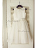 Ivory Satin Tulle Beading Knee Length Flower Girl Dress